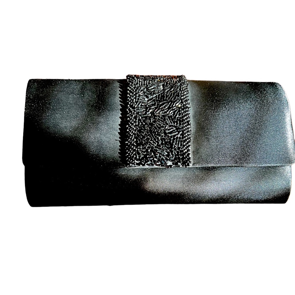 Black satin clutch